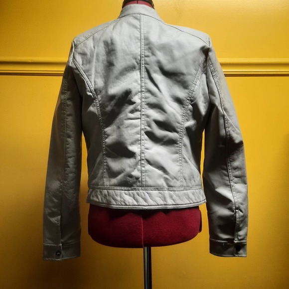 JOU JOU light cream putty faux fur leather zippered moto style jacket Small - Picture 2 of 5